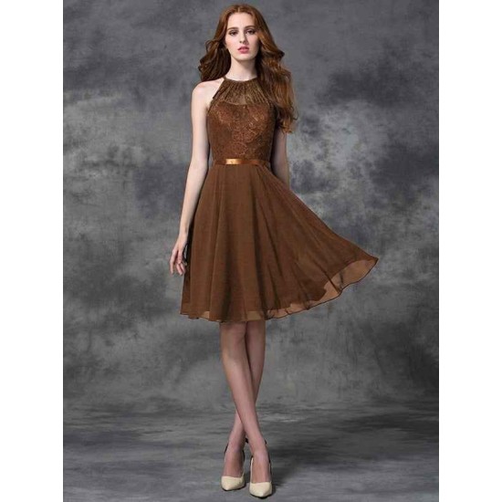 Charming Halter Lace Sleeveless Short Chiffon Bridesmaid Dresses