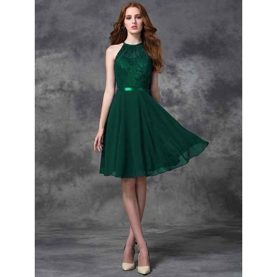 Charming Halter Lace Sleeveless Short Chiffon Bridesmaid Dresses