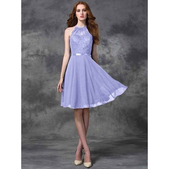 Charming Halter Lace Sleeveless Short Chiffon Bridesmaid Dresses