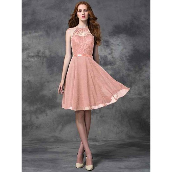 Charming Halter Lace Sleeveless Short Chiffon Bridesmaid Dresses