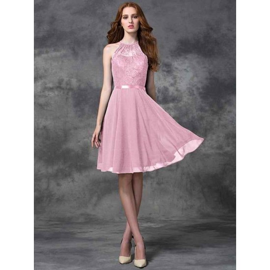 Charming Halter Lace Sleeveless Short Chiffon Bridesmaid Dresses