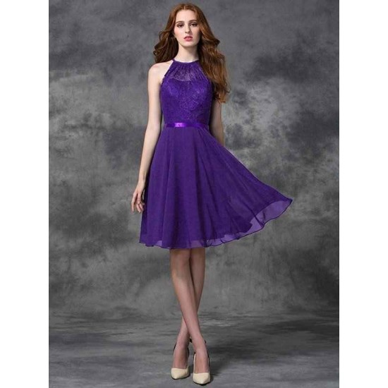 Charming Halter Lace Sleeveless Short Chiffon Bridesmaid Dresses