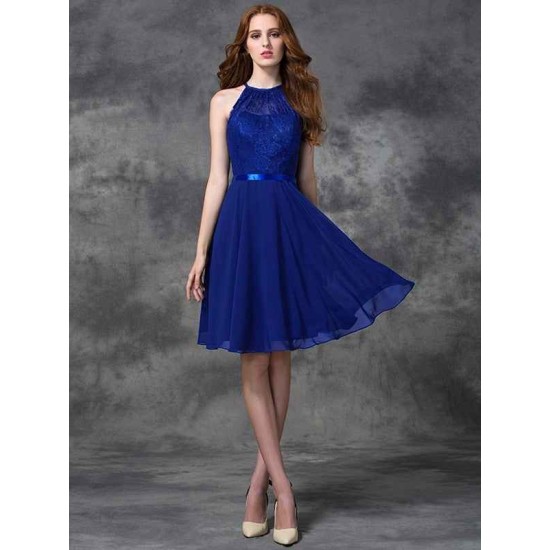 Charming Halter Lace Sleeveless Short Chiffon Bridesmaid Dresses