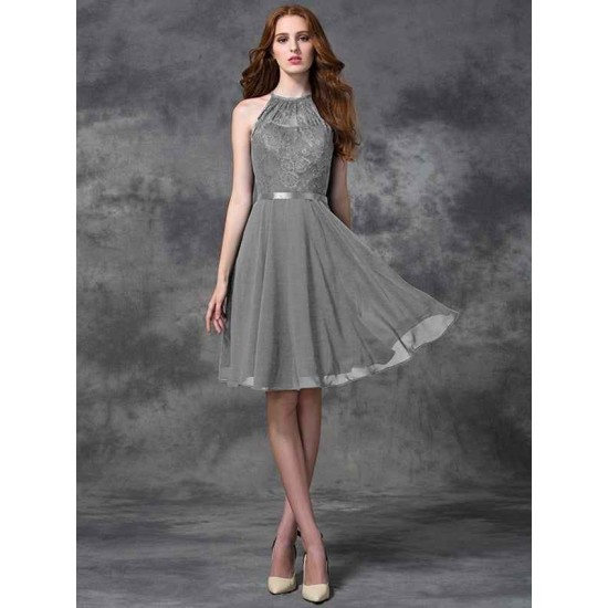 Charming Halter Lace Sleeveless Short Chiffon Bridesmaid Dresses