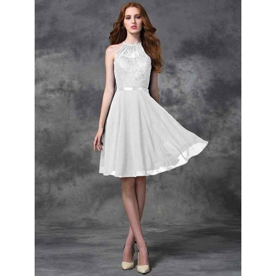 Charming Halter Lace Sleeveless Short Chiffon Bridesmaid Dresses