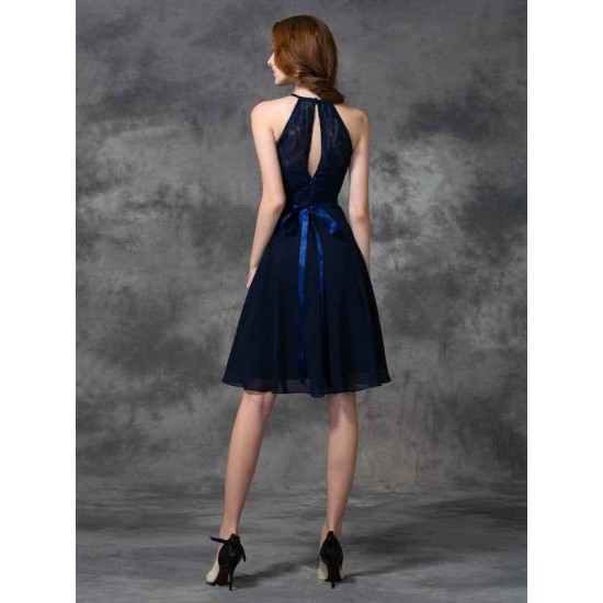 Charming Halter Lace Sleeveless Short Chiffon Bridesmaid Dresses