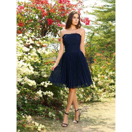 Charming Strapless Pleats Sleeveless Short Chiffon Bridesmaid Dresses