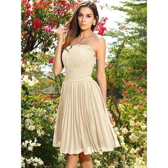 Charming Strapless Pleats Sleeveless Short Chiffon Bridesmaid Dresses