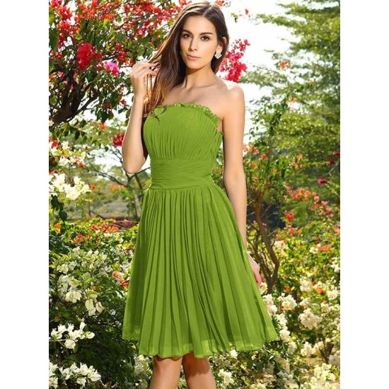 Charming Strapless Pleats Sleeveless Short Chiffon Bridesmaid Dresses