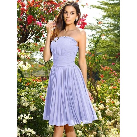 Charming Strapless Pleats Sleeveless Short Chiffon Bridesmaid Dresses