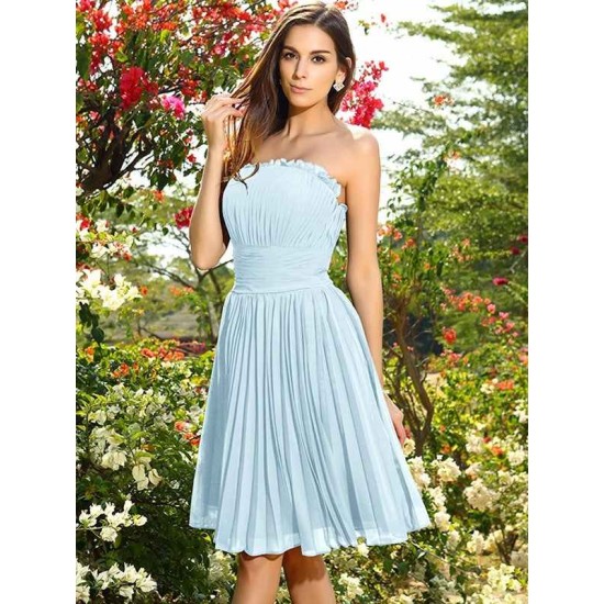 Charming Strapless Pleats Sleeveless Short Chiffon Bridesmaid Dresses