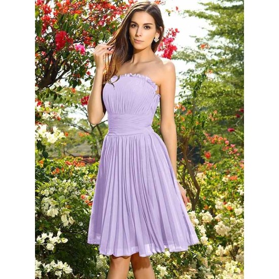 Charming Strapless Pleats Sleeveless Short Chiffon Bridesmaid Dresses