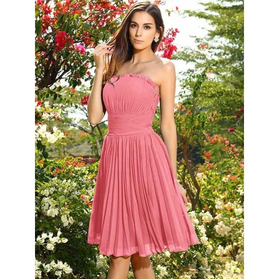 Charming Strapless Pleats Sleeveless Short Chiffon Bridesmaid Dresses