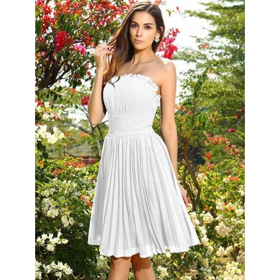 Charming Strapless Pleats Sleeveless Short Chiffon Bridesmaid Dresses