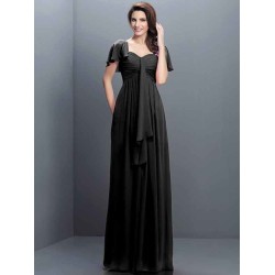 Gorgeous Sweetheart Pleats 1/2 Sleeves Long Chiffon Bridesmaid Dresses