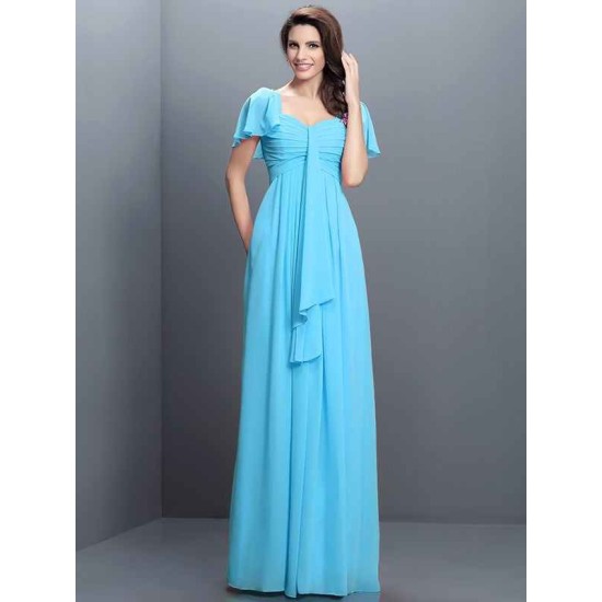 Gorgeous Sweetheart Pleats 1/2 Sleeves Long Chiffon Bridesmaid Dresses