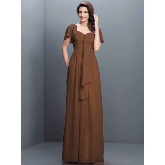Gorgeous Sweetheart Pleats 1/2 Sleeves Long Chiffon Bridesmaid Dresses