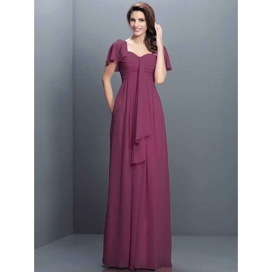 Gorgeous Sweetheart Pleats 1/2 Sleeves Long Chiffon Bridesmaid Dresses