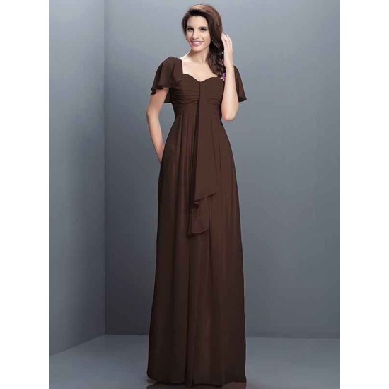 Gorgeous Sweetheart Pleats 1/2 Sleeves Long Chiffon Bridesmaid Dresses