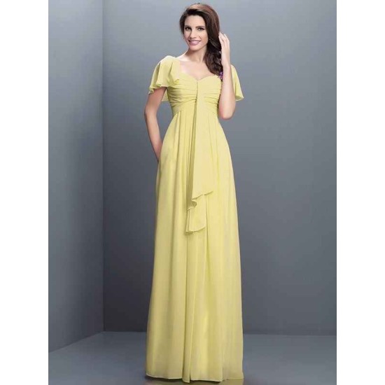 Gorgeous Sweetheart Pleats 1/2 Sleeves Long Chiffon Bridesmaid Dresses