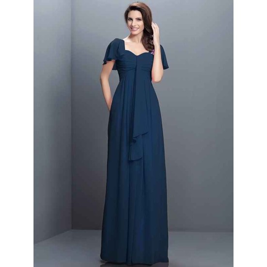 Gorgeous Sweetheart Pleats 1/2 Sleeves Long Chiffon Bridesmaid Dresses