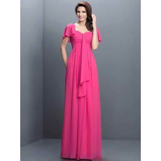 Gorgeous Sweetheart Pleats 1/2 Sleeves Long Chiffon Bridesmaid Dresses