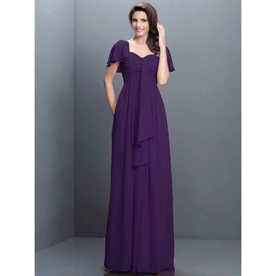 Gorgeous Sweetheart Pleats 1/2 Sleeves Long Chiffon Bridesmaid Dresses