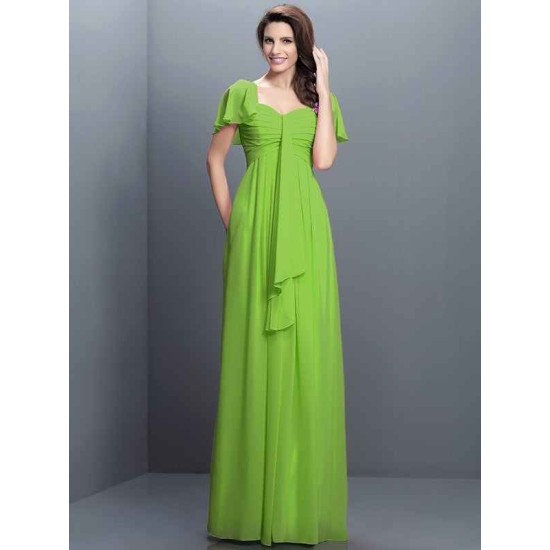 Gorgeous Sweetheart Pleats 1/2 Sleeves Long Chiffon Bridesmaid Dresses