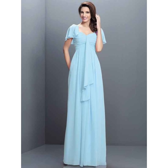 Gorgeous Sweetheart Pleats 1/2 Sleeves Long Chiffon Bridesmaid Dresses