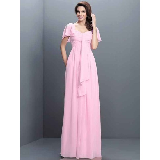 Gorgeous Sweetheart Pleats 1/2 Sleeves Long Chiffon Bridesmaid Dresses