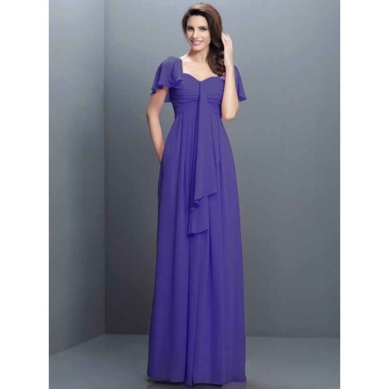 Gorgeous Sweetheart Pleats 1/2 Sleeves Long Chiffon Bridesmaid Dresses