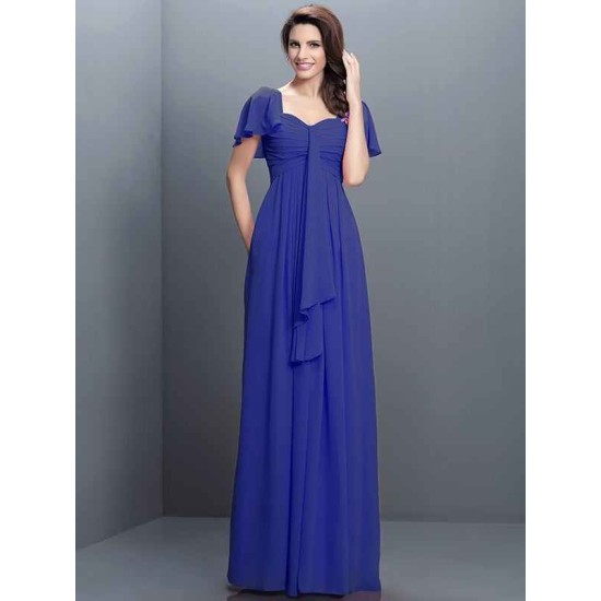 Gorgeous Sweetheart Pleats 1/2 Sleeves Long Chiffon Bridesmaid Dresses
