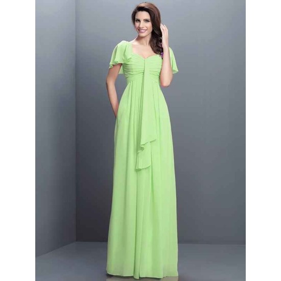 Gorgeous Sweetheart Pleats 1/2 Sleeves Long Chiffon Bridesmaid Dresses