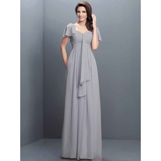 Gorgeous Sweetheart Pleats 1/2 Sleeves Long Chiffon Bridesmaid Dresses