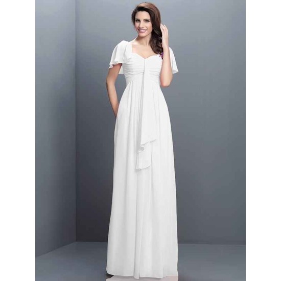 Gorgeous Sweetheart Pleats 1/2 Sleeves Long Chiffon Bridesmaid Dresses