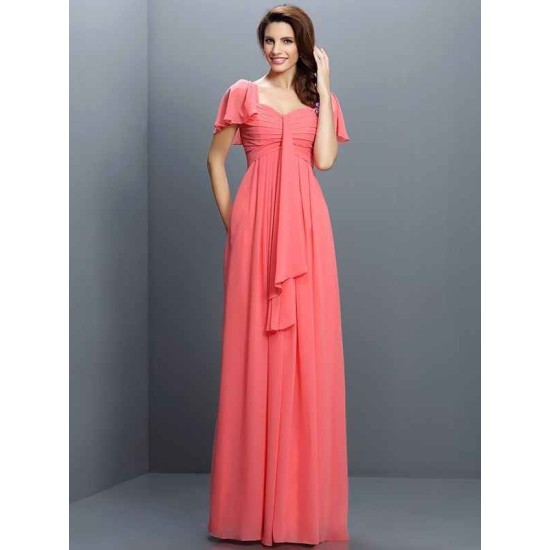Gorgeous Sweetheart Pleats 1/2 Sleeves Long Chiffon Bridesmaid Dresses