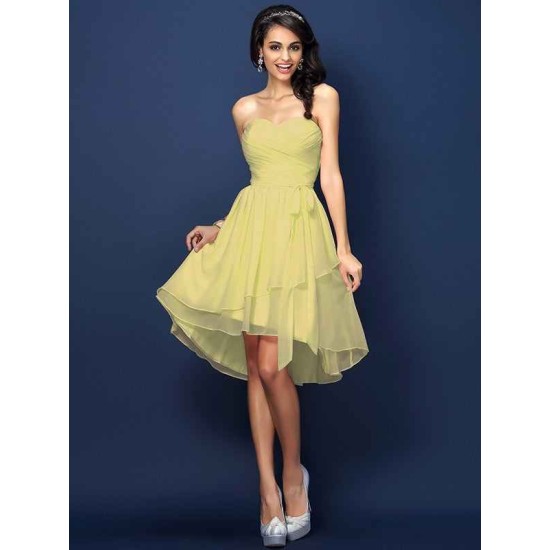 Gorgeous Sweetheart Pleats Bowknot Sleeveless Short Chiffon Bridesmaid Dresses