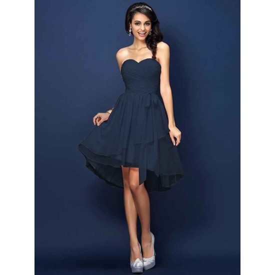 Gorgeous Sweetheart Pleats Bowknot Sleeveless Short Chiffon Bridesmaid Dresses