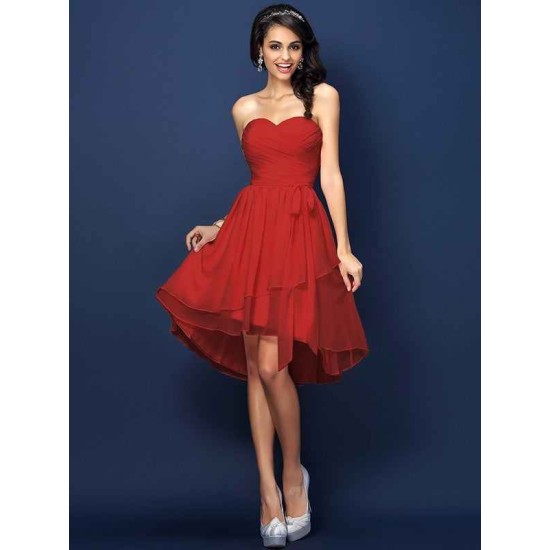 Gorgeous Sweetheart Pleats Bowknot Sleeveless Short Chiffon Bridesmaid Dresses
