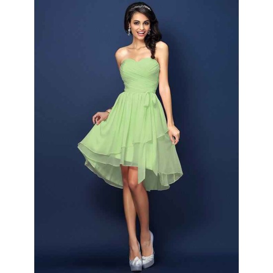 Gorgeous Sweetheart Pleats Bowknot Sleeveless Short Chiffon Bridesmaid Dresses