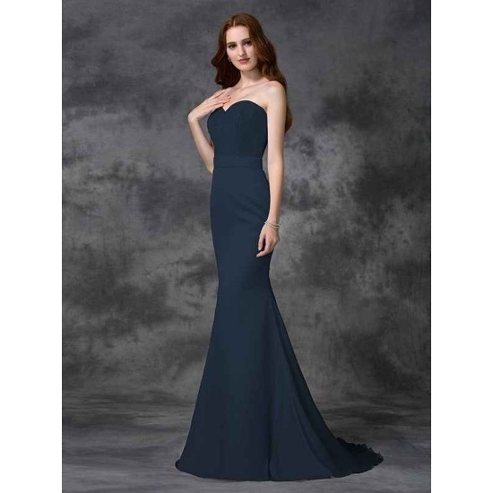Mermaid Gorgeous Sweetheart Beading Sleeveless Long Satin Chiffon Bridesmaid Dresses