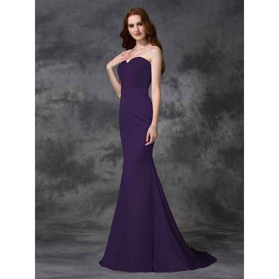 Mermaid Gorgeous Sweetheart Beading Sleeveless Long Satin Chiffon Bridesmaid Dresses