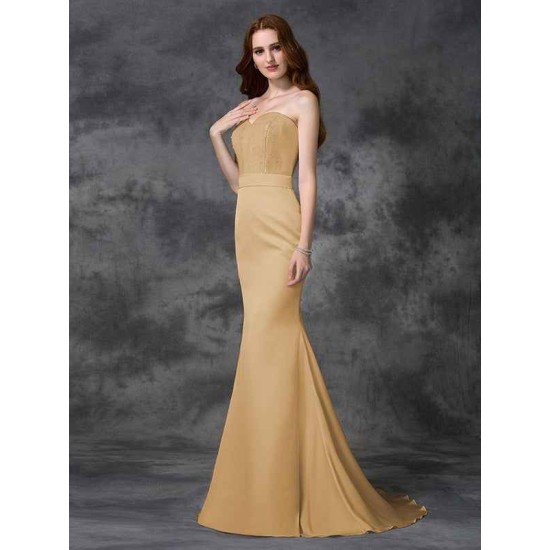Mermaid Gorgeous Sweetheart Beading Sleeveless Long Satin Chiffon Bridesmaid Dresses