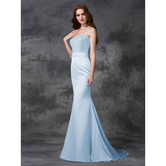 Mermaid Gorgeous Sweetheart Beading Sleeveless Long Satin Chiffon Bridesmaid Dresses