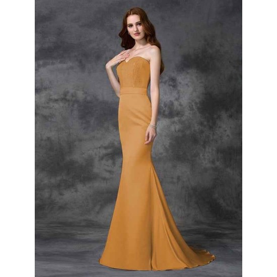Mermaid Gorgeous Sweetheart Beading Sleeveless Long Satin Chiffon Bridesmaid Dresses