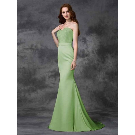 Mermaid Gorgeous Sweetheart Beading Sleeveless Long Satin Chiffon Bridesmaid Dresses