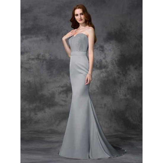 Mermaid Gorgeous Sweetheart Beading Sleeveless Long Satin Chiffon Bridesmaid Dresses