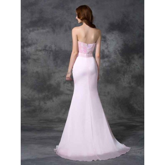 Mermaid Gorgeous Sweetheart Beading Sleeveless Long Satin Chiffon Bridesmaid Dresses
