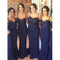 Mermaid Gorgeous Spaghetti Straps Sleeveless Stretch Crepe Bridesmaid Dresses