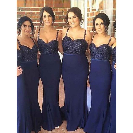 Mermaid Gorgeous Spaghetti Straps Sleeveless Stretch Crepe Bridesmaid Dresses